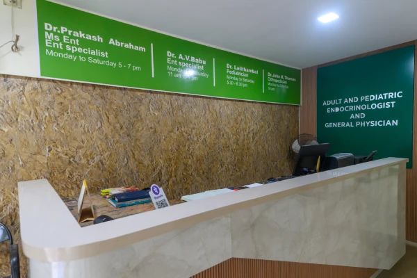 Marble reception desk at the shared clinic lobby